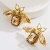 New Vintage Retro Bee Rhinestone Earrings Women Crystal Insect Champagne Color Corsage Party Dress Charm Jewelry Gift Wholesales