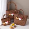 Summer 2025 Cartoon Cat Handbag - Handmade Imitation Rattan Woven Basket for Single Shoulder Use