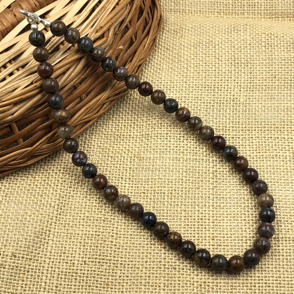 8mm Natural African Pietersite Gemstone Round Beads Handmade Jewelry Adjustable Choker Pretty Necklace 17-20" 8BN-54
