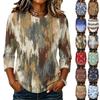 Women's Casual Round Neck Three Quarter Sleeve Top Geometric Pattern Printed Lightweight Comfortable Fit Blouse for Everyday Wear