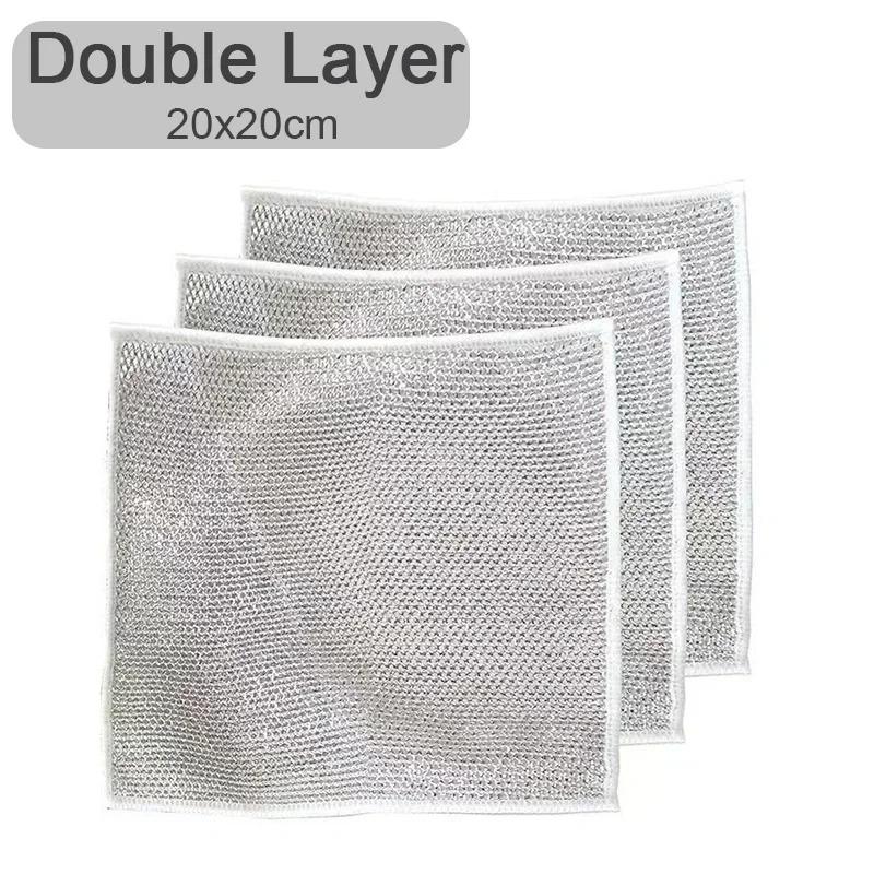 Double-Sided / Single-Sided Silver Fabric Dishcloth Dish Towel Absorbent Non-Stick Oil Dish Rag Housework Cleaning Oil Removal Kitchen Cleaning