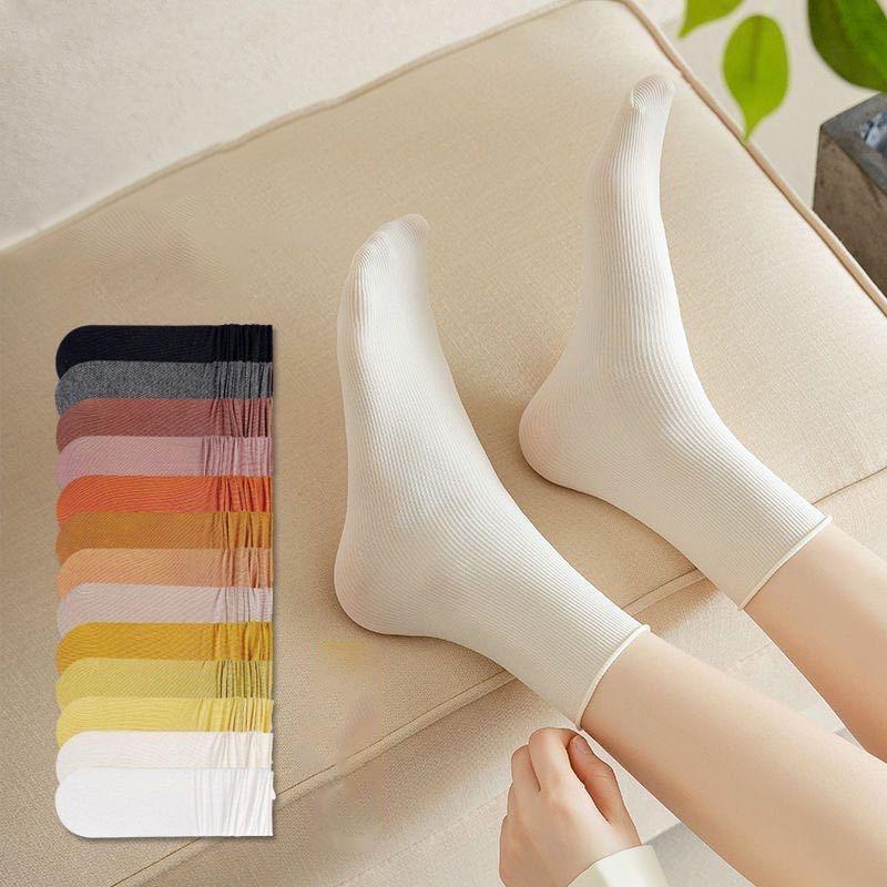 One Pairs Japanese Korean Women Ice Thin Loose Calf Tube Socks Summer Nylon Socks College Style Solid Color Socks