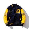 American Racing Style Baseball Jacket Men Couples Embroidered Wool Blend PU Leather Padded Thickened Student Streetwear