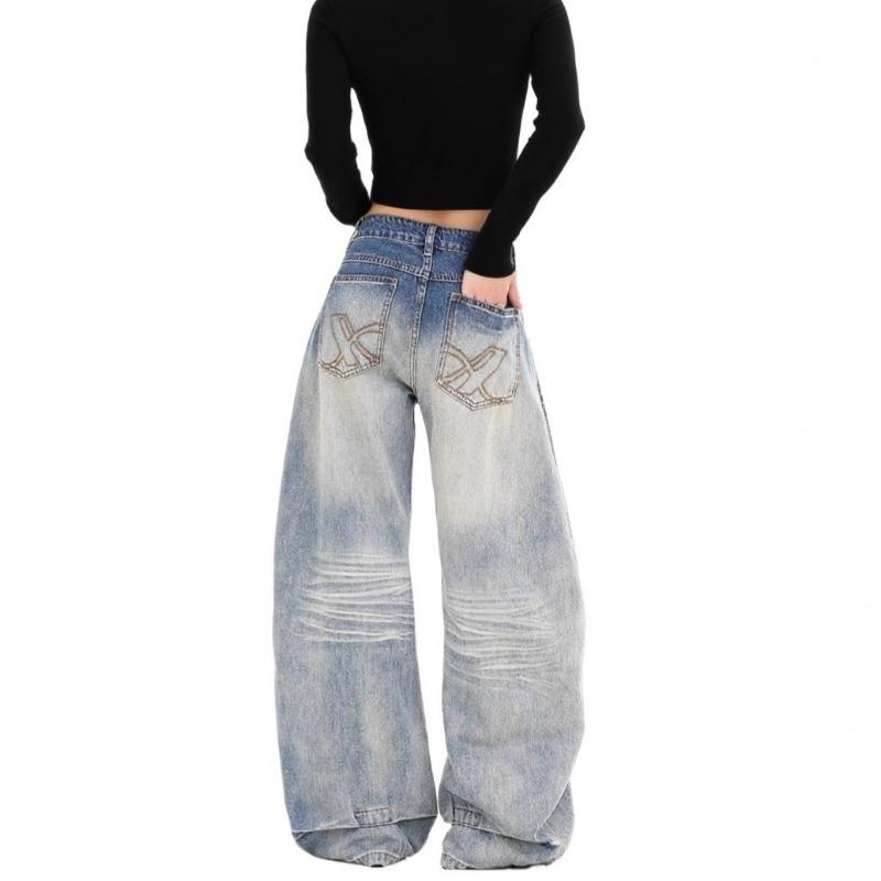Winter Thickened Fleece Jeans Women's Retro Wide Leg Scimitar Jeans Women's