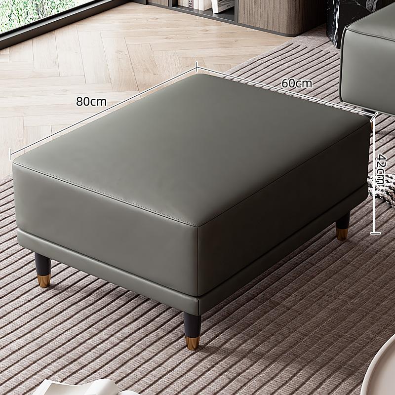 Faux Leather Ottoman Stool with Solid Wood Base, Modern Footrest for Living Room, Adjustable Padded Step Stool Shoe Bench