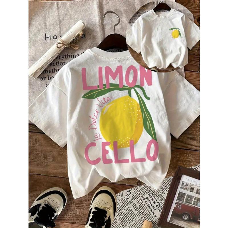 Camiseta de Verano para Niños de Algodón Transpirable y Cómoda de Manga Corta con Estampado de Dibujo Animado de Limón