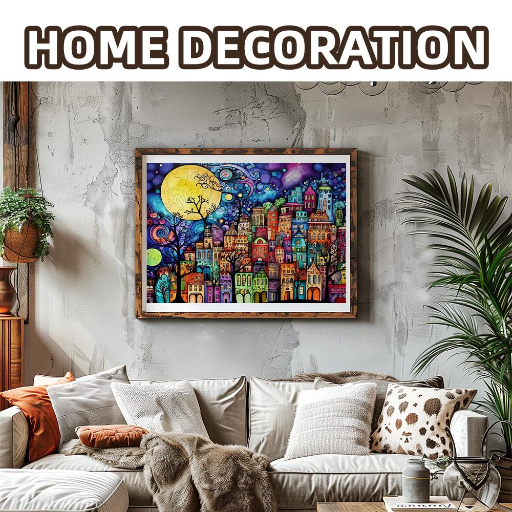 Adult Wooden Puzzle - Colorful Comic City - Unique Irregular Animal Shape Puzzle - Creative Gifts for Teenagers and Adults