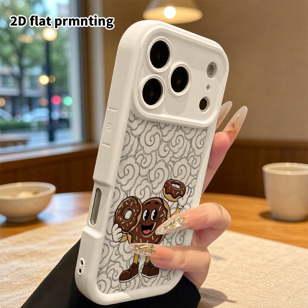 Phone case: 2D flat design suitable for iPhone 18 17 16 15 14 13 Pro tiered protective case, donut person, Christmas and Halloween holiday gift