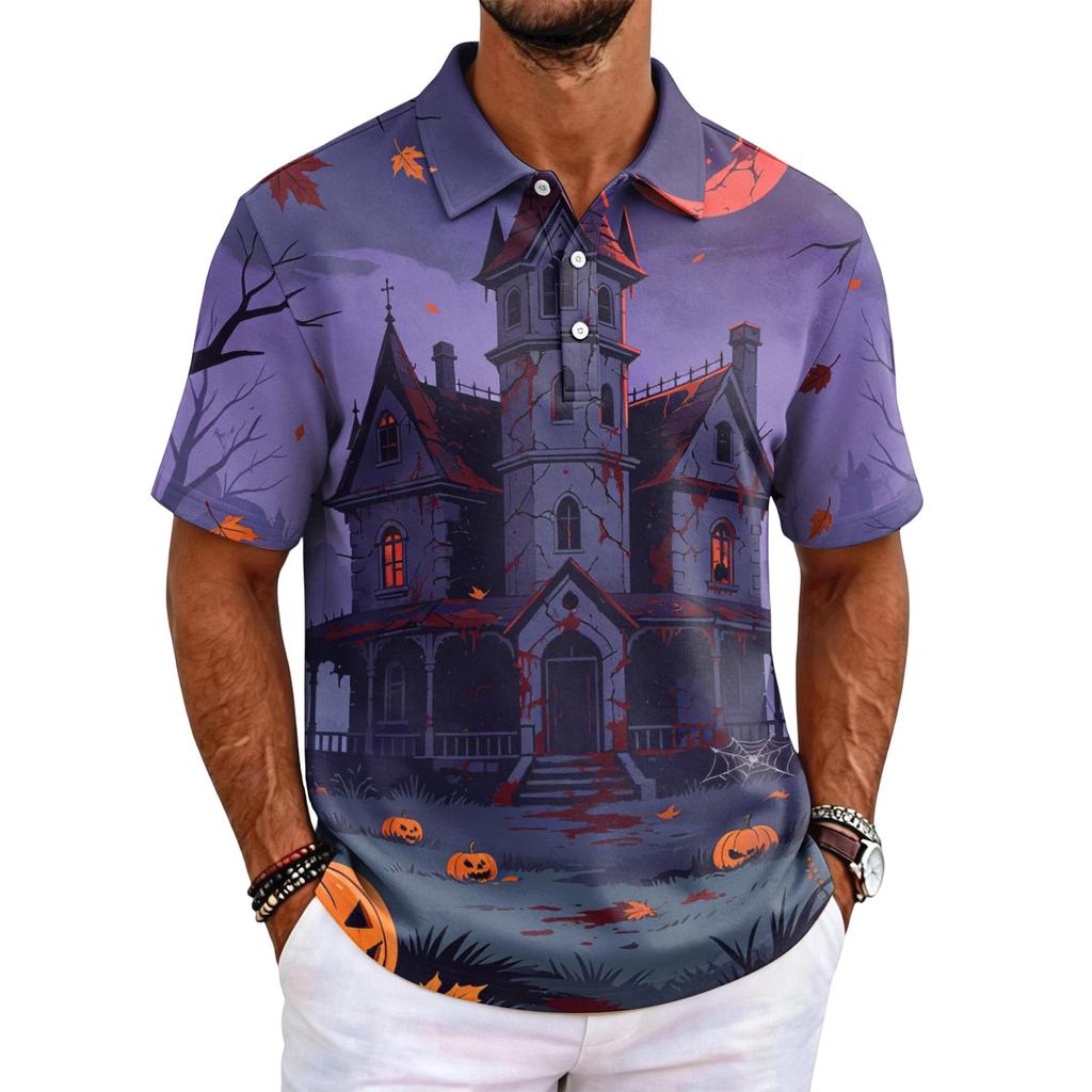 Men's Halloween Printed Short Sleeve Shirt for Holiday Party Costume