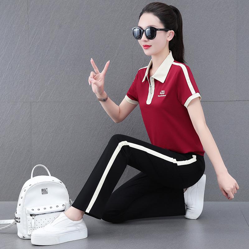2024 Women's Ice Silk Summer Sports Two-Piece Set: Stylish Short-Sleeve Top & Long Pants