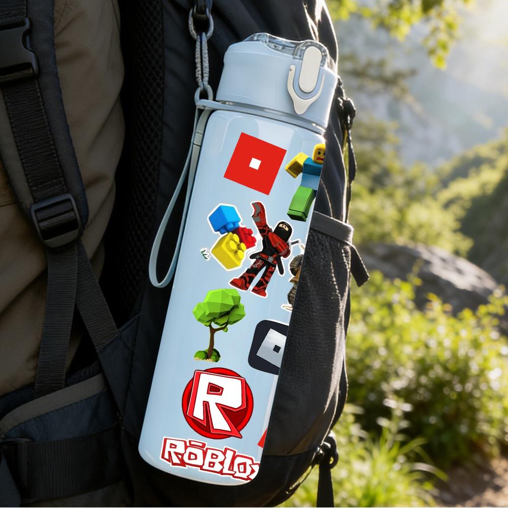 1PC Roblox Block Character Group 750ml Color Plastic Sports Water Bottle Leakproof Flip Straw Lid Suitable for Sports Office Home Use