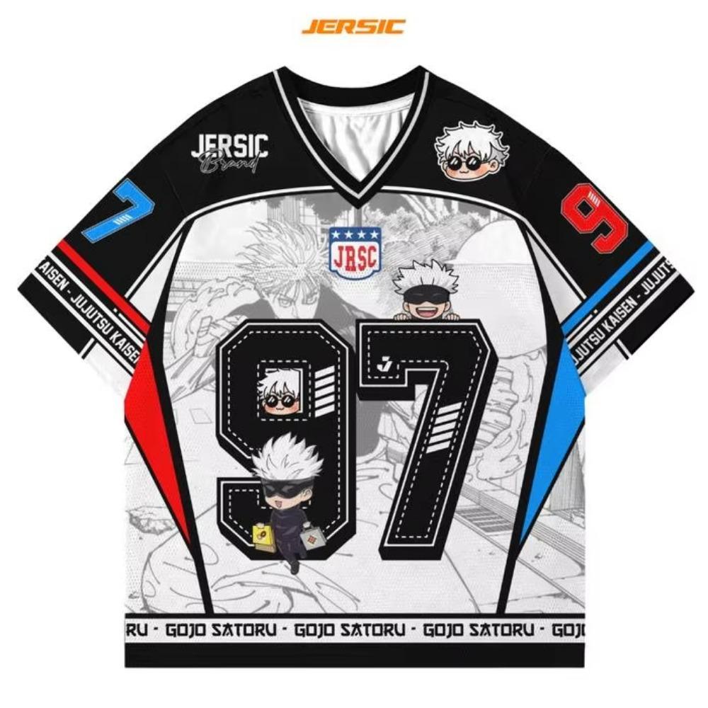 

2026 New Summer Jujutsu Kaisen Gojo Satoru Anime Jersey 3D Print T-shirt Unisex Adult Kids Streetwear V-neck Casual Cosplay Tops S