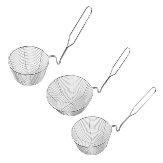 Round Wire Fry Basket with Pot Rim Hook Oil Draining Fry