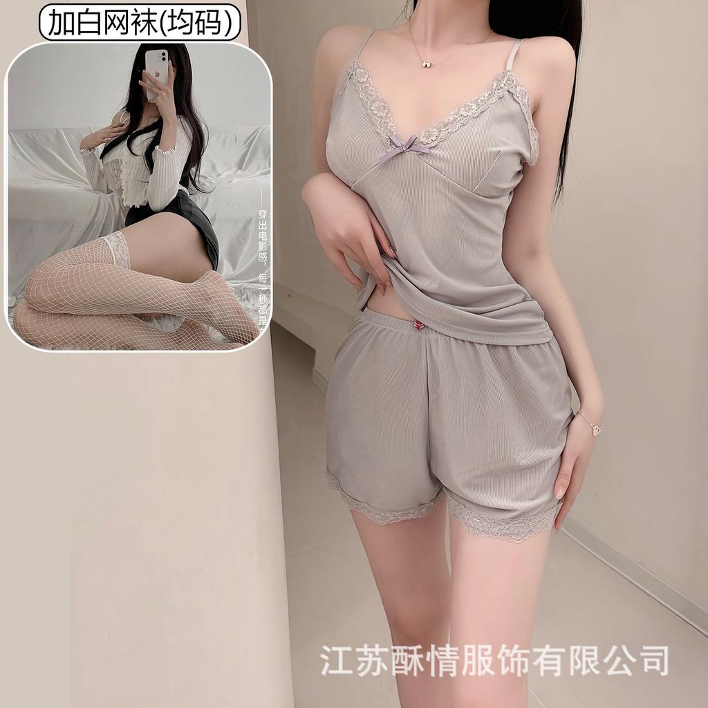 Pajamas summer Korean version simple casual cute suspender two-piece set casual comfortable shorts sexy