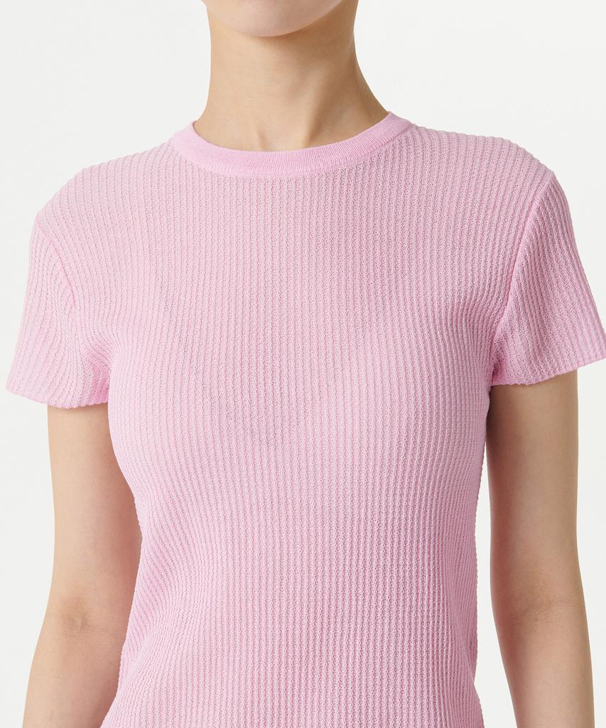 MUSINSA STANDARD WOMAN Women'S Sheer Textured Crew Neck Short Sleeve Knit [Light Pink]