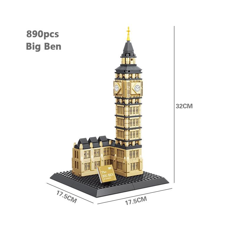 City Architecture Model Building Blocks Studio Temple Taj Mahal Big Ben Eiffel Tower London New York Germany Construction Toys