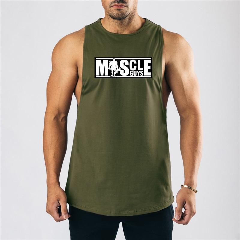 Muscleguys Summer Breathable Wide Shoulder Casual T-shirts Men's Sports Running Fitness Crew Neck Tank Tops