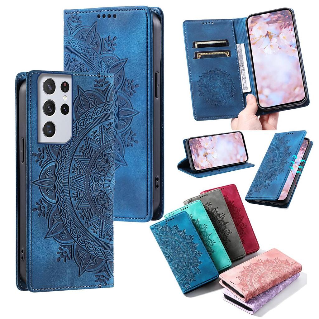 for Samsung Galaxy S21 Ultra Mandala Embossed PU Leather Flip Wallet Case Magnetic Closure Cover