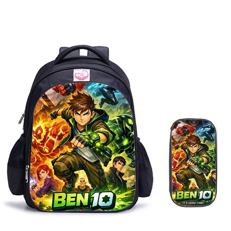 Ben10 Omnitrix Transformation Printing Two-Piece Set Elementary School Shoulder School Bag Large Capacity Grid Pencil Case Combination