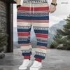 Men Plus Size Red Paisley Printed Drawstring Waist Jogger Pants Side Pockets Cuffed Ankle