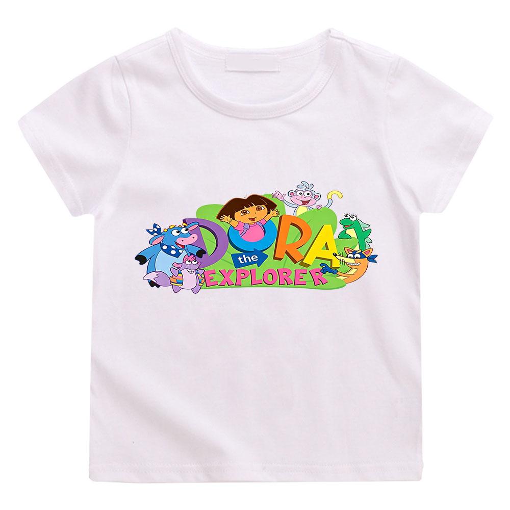 T-shirt per Bambini 100% Cotone con Stampa Cartone Animato Dora, 2-12 Anni, Ragazzi e Ragazze, Moda, Manica Corta, Casual, Estivi, T-shirt Anime, T-shirt Grafica, T-shirt Divertente