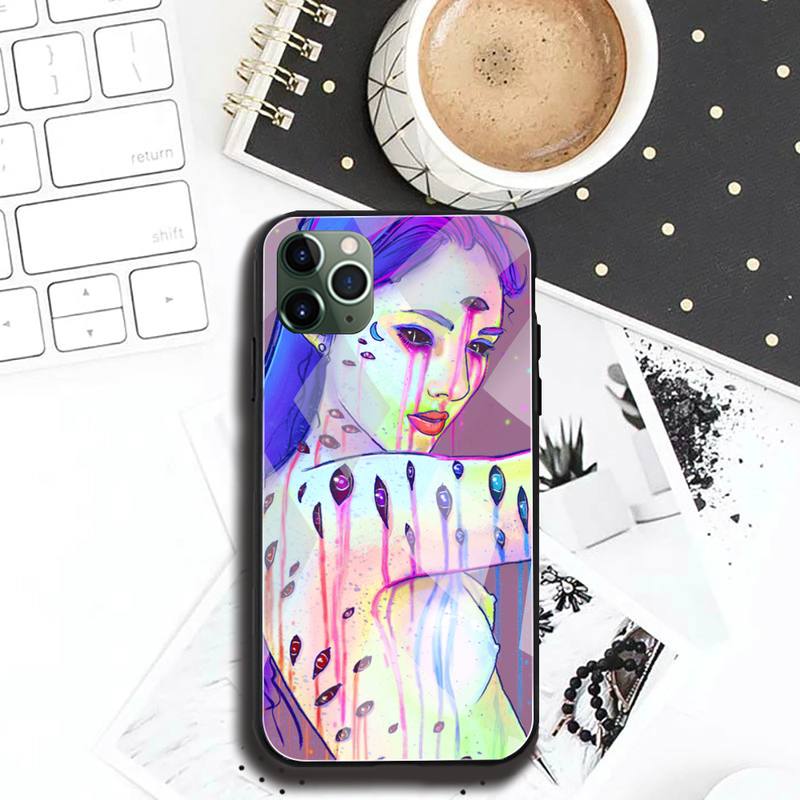 Custodia per Telefono Arte Digitale Amore Trippy Psichedelico Vetro Temperato Per iPhone 12 pro max mini 11Pro XR XS MAX 8 X 7 6S 6 Plus SE case