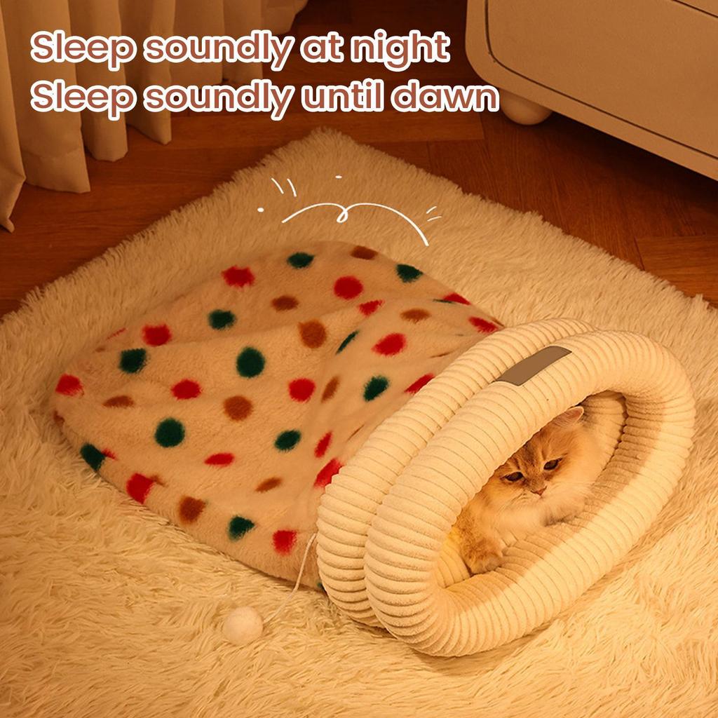 Winterwarmer Katzenschlafsack mit Katzenspielzeug eingeschlossen Katzenschlafmatte Katzenschlaf Kuschelbett für Zuhause Bauernhaus Schlafzimmer