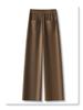 Women's 2025 Dark Brown Floor-Length Wide-Leg Pants - Slimming Loose Fit for Pear-Shaped Body, Ideal for Spring and Autumn