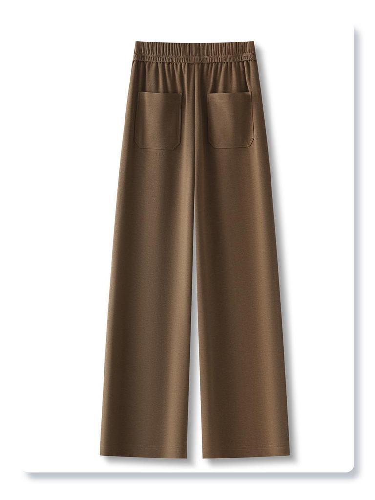 Women's 2025 Dark Brown Floor-Length Wide-Leg Pants - Slimming Loose Fit for Pear-Shaped Body, Ideal for Spring and Autumn