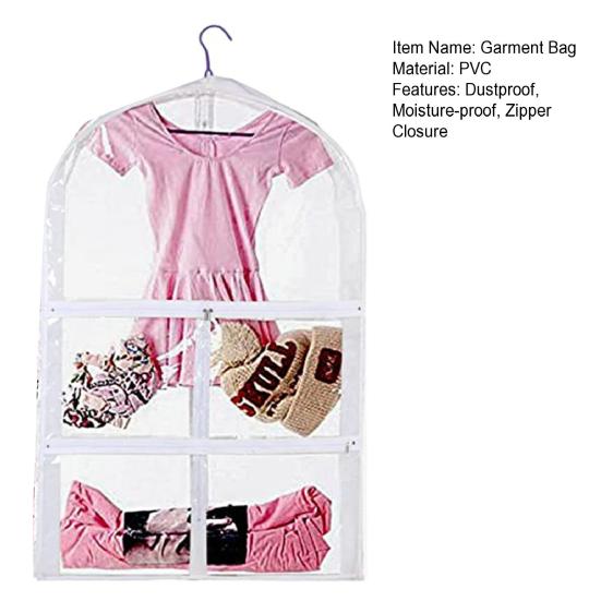 Gjennomsiktig reiseklespose med lommer glidelåslukking barneklespose PVC danse draktorganisator