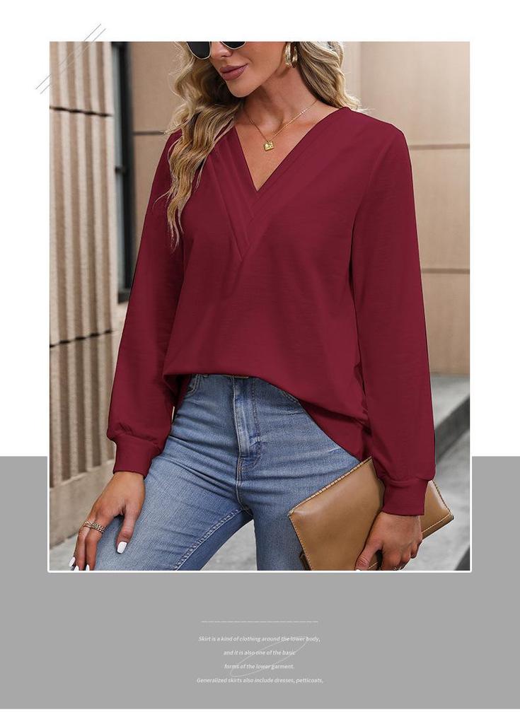 2025 New V-Neck Women's Pullover Hoodie - European & American Style, Autumn Commute