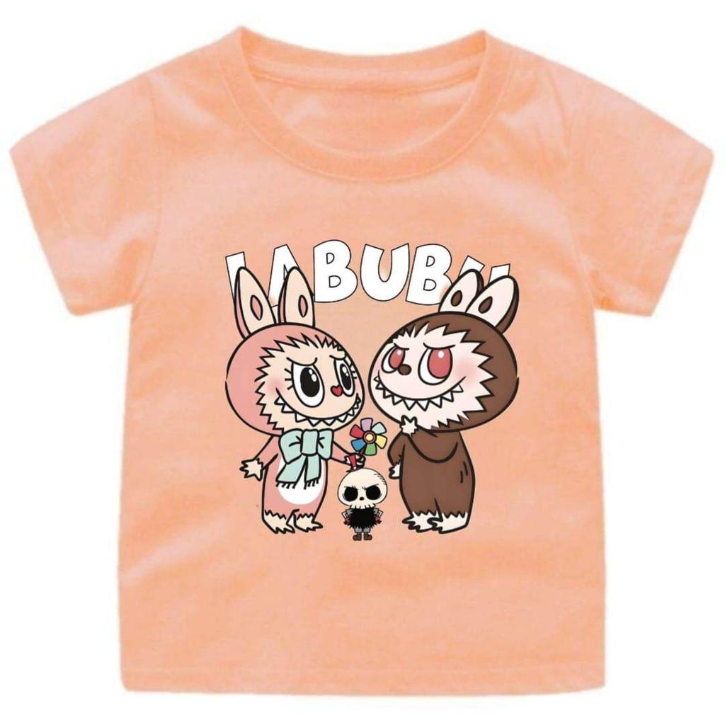 2025 Popular Children's T-shirt LABUBU Printed Cartoon Style Round Neck Short Sleeved Cute and Versatile Girl's Top