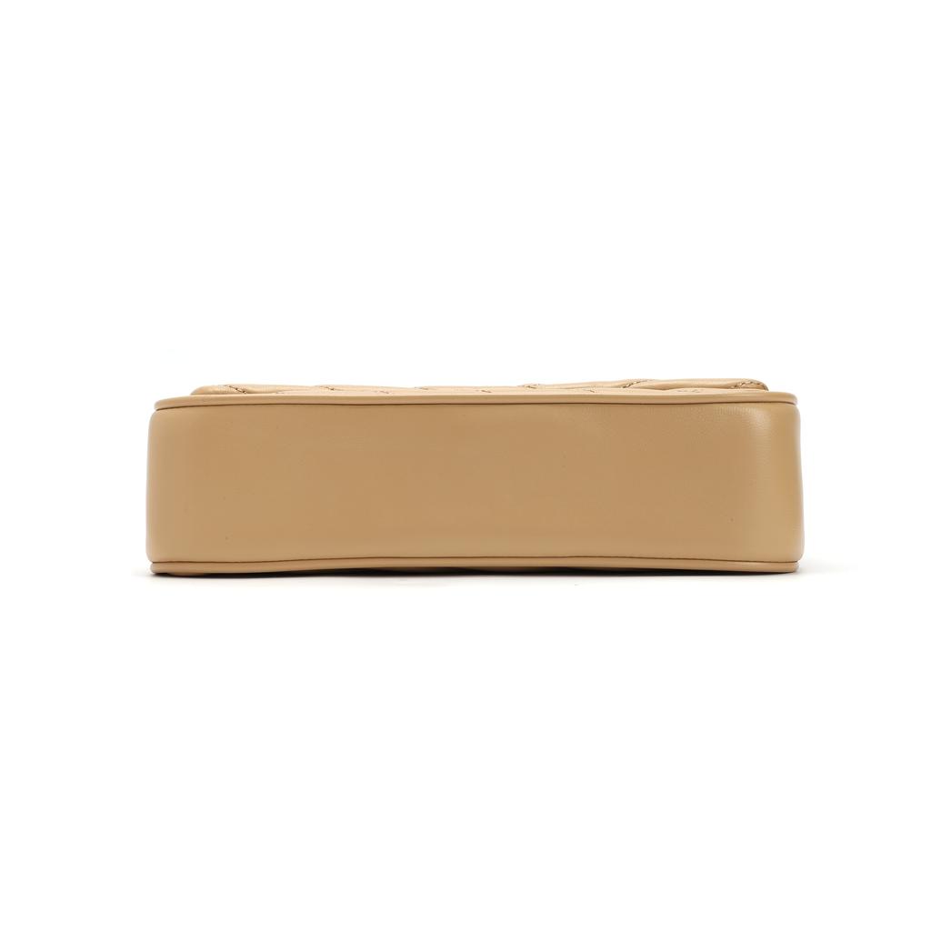 Tory Burch Kira Gold Logo V-Streifen Stepp Klappe Beschläge Leder Tragetasche Umhängetasche Klein Damen Taschen Braun 90456-251