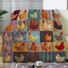 1pc Vintage Chicken Print Flannel Blanket Soft Cozy Knitted All Seasons Colorful for Sofa Bed Office Camping Travel Gift Blanket