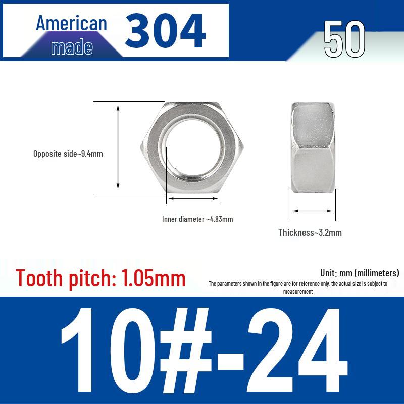 304 Edelstahl Grob- & Feingewinde Sechskantmutter für Zollschrauben (#4 bis 3/4)