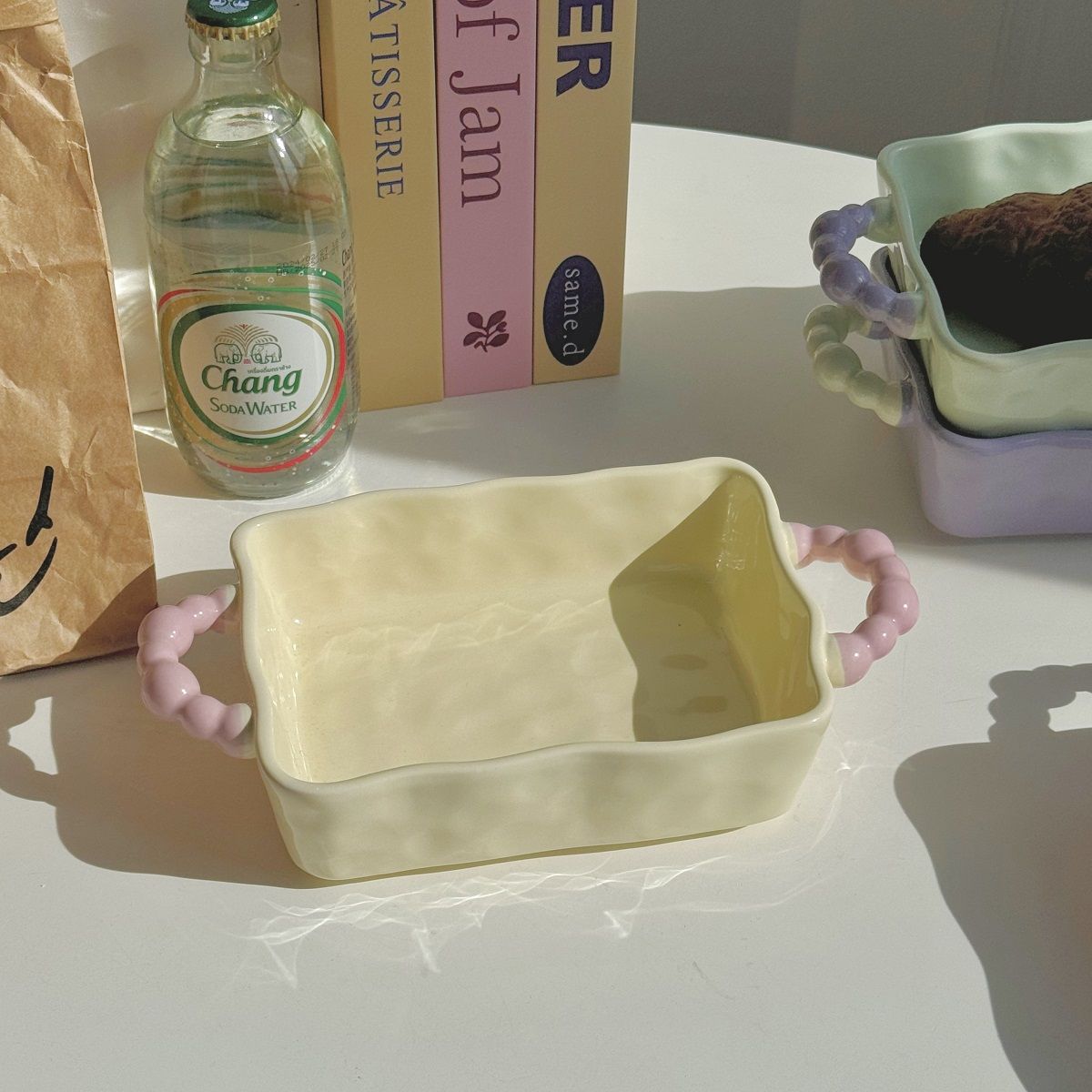 

Противень для выпечки риса с сыром Single Ins, керамическая миска с двойным ушком, ручная форма для выпечки, бытовая микроволновая печь, десертная тарелка 8 inches жёлтый