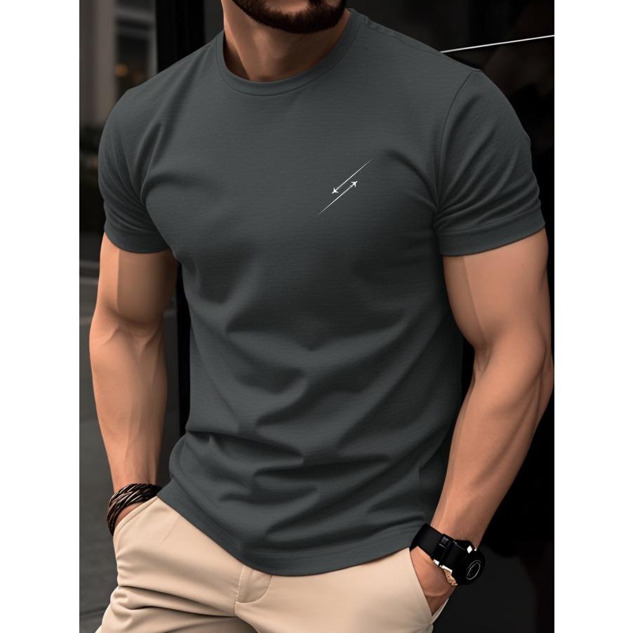 100% Baumwolle Herren T-Shirt Sommer Kurzarm Dünnes Oberteil Trendig Modisch Schlank Täglich Lässig Einfache Linie Pfeilmuster Design