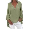 Women's Fashion Long Sleeve Cotton Linen Colour Casual V-Neck Blouse Top