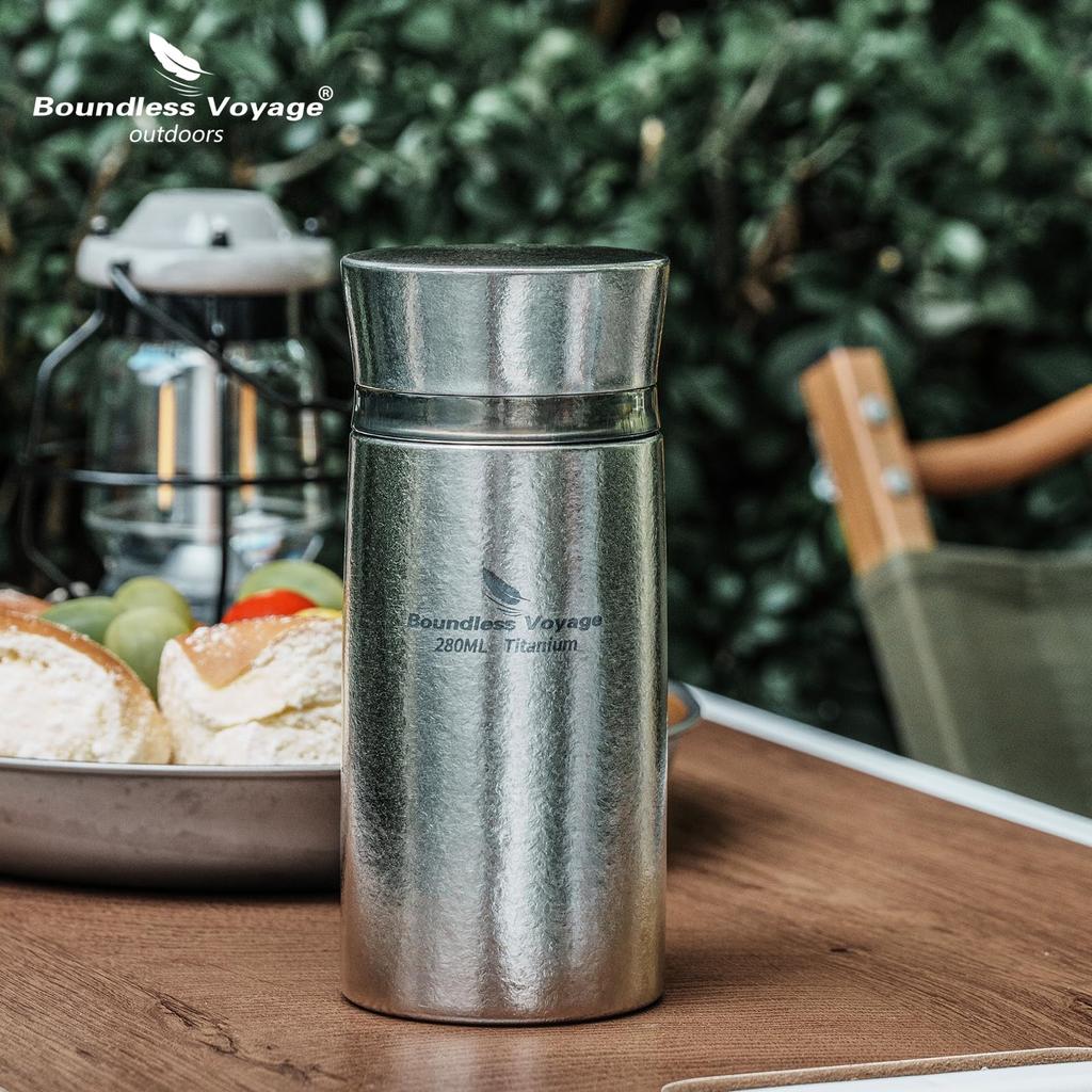 Boundless Voyage Titanium Water Vacuum Insulated Thermos with Tea Pure Titanium Water for Everyday Outdoor and Camping Bottle, 280ml, Double-Walled