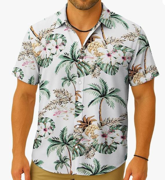 Summer Men's Beach Shirt Printed Hawaiian Short Sleeve Flower Shirt Boys
