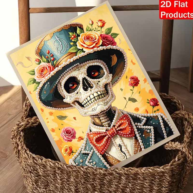 Halloween pearl painting art full pearl handmade diy home decorations skull gentleman rose decor