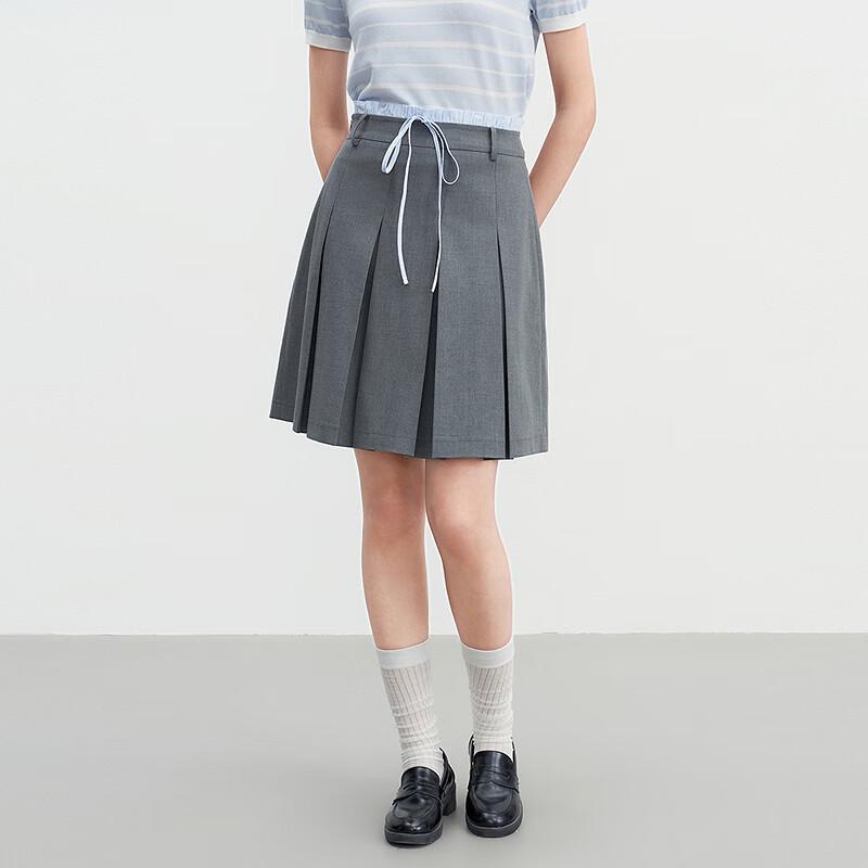 LETTREND Pleated A-Line Skirt with Two-Piece Waist Design M