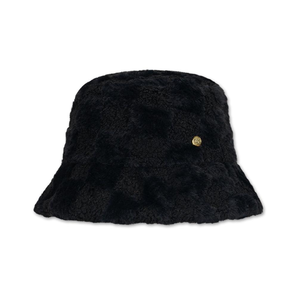 ULUK Circle-Decorated Check Fur Boucle Bucket Hat_Black