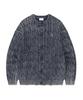 C Logo Cable Stonewashed Round Neck Cardigan Dark Blue