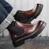 Fashion British Style Men's Street High Top Shoes Thick Soled Wear-resistant Men's Workwear Boots Versatile Black Leather Casual Shoes