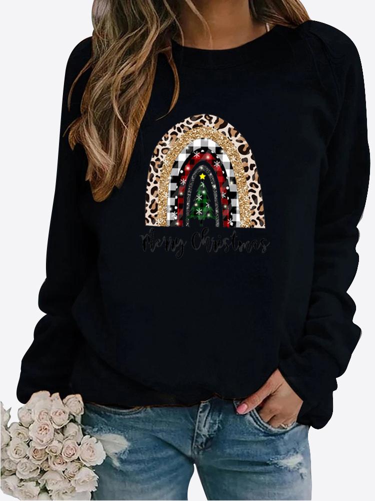 Pulover imprimat pentru femei de primăvară și toamnă, cu temă de Crăciun, îngroșat, cu gât rotund, cu mânecă lungă, casual, mai sus