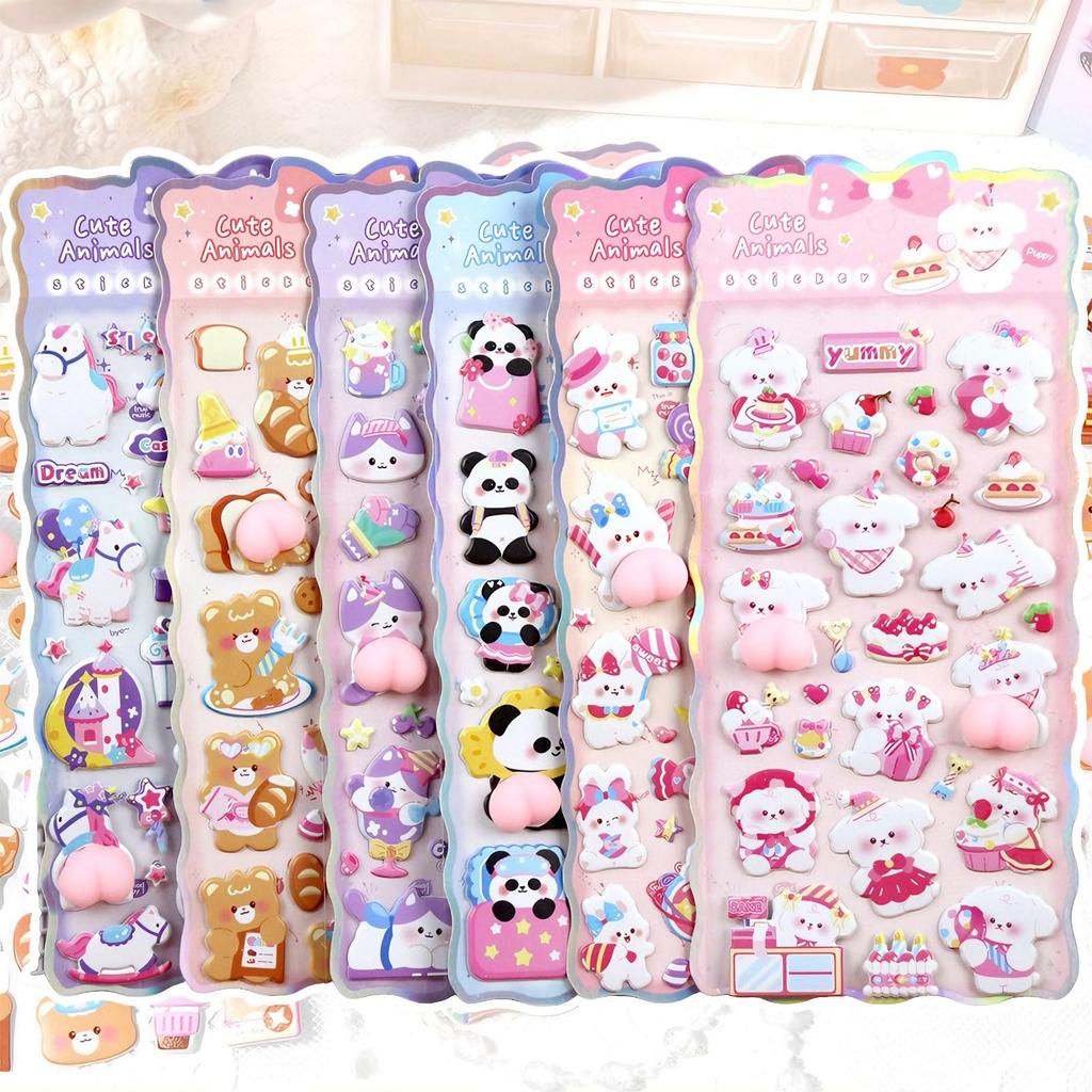 Set von 6 knetbaren 3D-PVC für Kinder und zum Dekorieren Ihres Handys Belohnungs-Bastelbedarf Weich, Aufkleber, Material, Niedlich, Mädchen, DIY, Hülle, Tagebuch, Aufkleber,