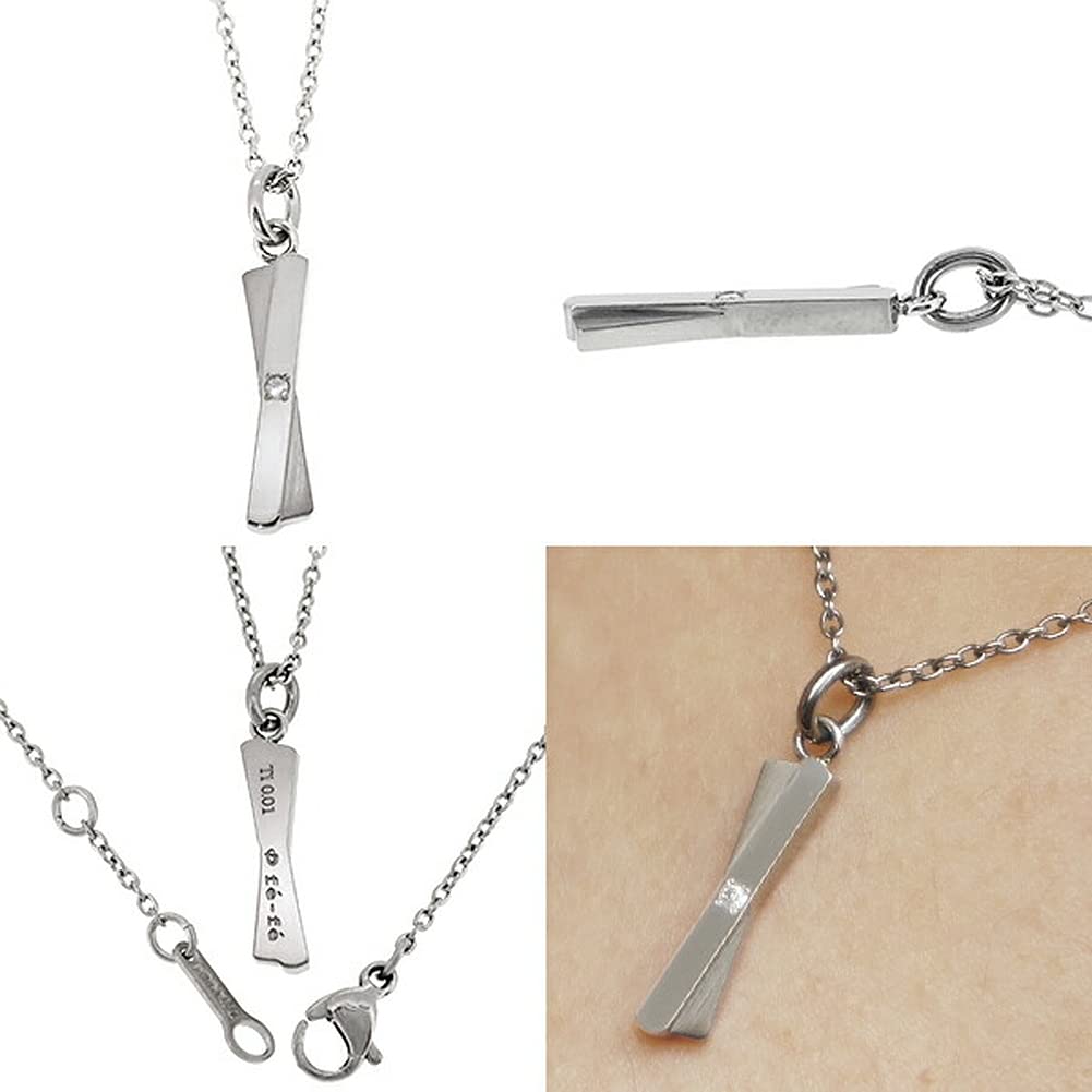 fe-fe x phiten [Special Edition] Phiten Cross Plate Diamond Titanium Necklace for Women, Simple Top, Sports Cross