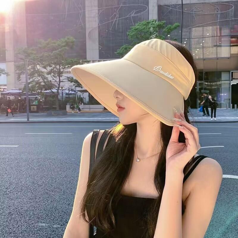 Ice Silk Summer Sun Protection Hat With Wide Brim And Letter Prints For Women
