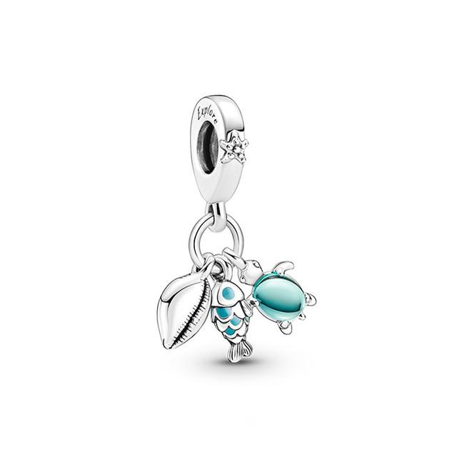 New Blue Fish Dangle Dolphin Whale Shell Starfish Squid Ocean Charm Copperbead Fit Original Bracelet Diy Jewelry